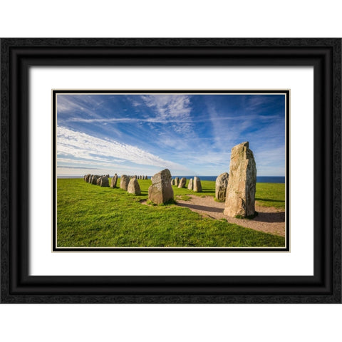 Southern Sweden-Kaseberga-Ales Stenar-Ales Stones-early peoples ritual site-600 AD Black Ornate Wood Framed Art Print with Double Matting by Bibikow, Walter