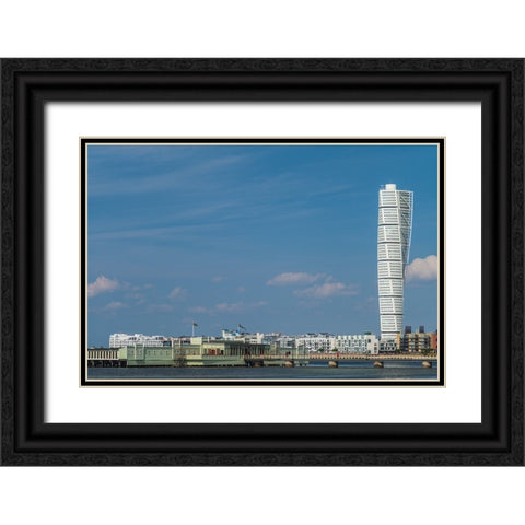 Sweden-Scania-Malmo-Turning Torso building-designed by architect Santiago Calatrava-2005 Black Ornate Wood Framed Art Print with Double Matting by Bibikow, Walter