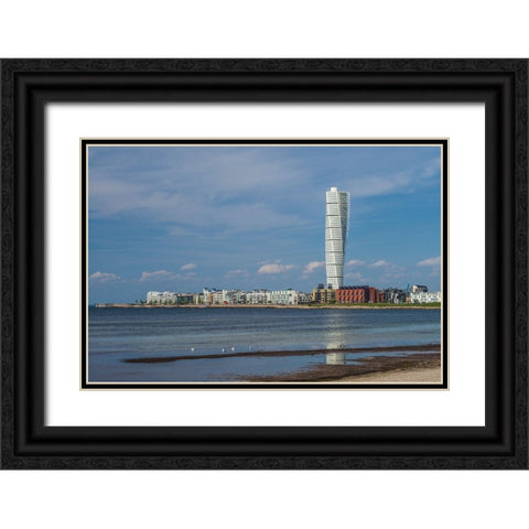 Sweden-Scania-Malmo-Turning Torso building-designed by architect Santiago Calatrava-2005 Black Ornate Wood Framed Art Print with Double Matting by Bibikow, Walter