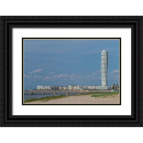 Sweden-Scania-Malmo-Turning Torso building-designed by architect Santiago Calatrava-2005 Black Ornate Wood Framed Art Print with Double Matting by Bibikow, Walter