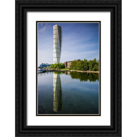 Sweden-Scania-Malmo-Turning Torso building-designed by architect Santiago Calatrava-2005 Black Ornate Wood Framed Art Print with Double Matting by Bibikow, Walter