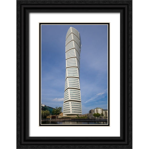 Sweden-Scania-Malmo-Turning Torso building-designed by architect Santiago Calatrava-2005 Black Ornate Wood Framed Art Print with Double Matting by Bibikow, Walter