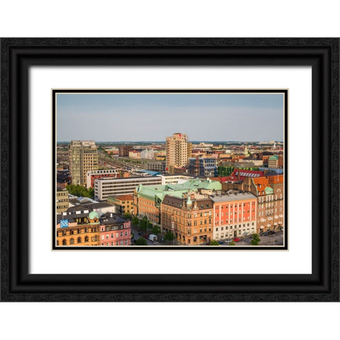 Sweden-Scania-Malmo-Inre Hamnen inner harbor-elevated skyline view Black Ornate Wood Framed Art Print with Double Matting by Bibikow, Walter