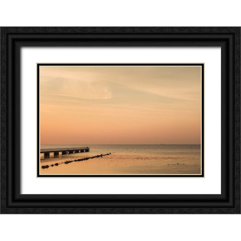 Sweden-Scania-Malmo-Riberborgs Stranden beach area-pier at sunset Black Ornate Wood Framed Art Print with Double Matting by Bibikow, Walter