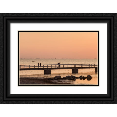 Sweden-Scania-Malmo-Riberborgs Stranden beach area-pier at sunset Black Ornate Wood Framed Art Print with Double Matting by Bibikow, Walter