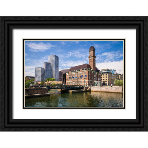 Sweden-Scania-Malmo-Bagers Plats square-World Maritime University and the Malmo Live buildings Black Ornate Wood Framed Art Print with Double Matting by Bibikow, Walter