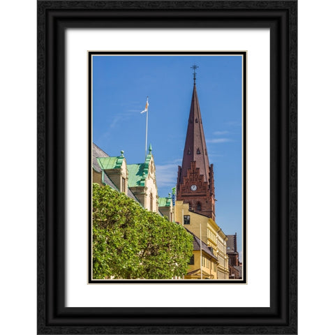 Sweden-Scania-Malmo-Sankt Petri Krka church and city buildings Black Ornate Wood Framed Art Print with Double Matting by Bibikow, Walter