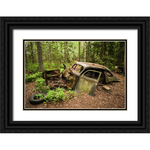 Sweden-Smaland-Ryd-Kyrko Mosse Car Cemetery-former junkyard now pubic park-junked cars Black Ornate Wood Framed Art Print with Double Matting by Bibikow, Walter
