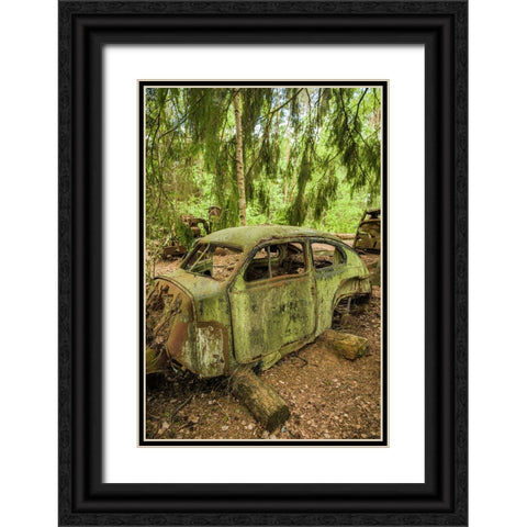 Sweden-Smaland-Ryd-Kyrko Mosse Car Cemetery-former junkyard now pubic park-junked cars Black Ornate Wood Framed Art Print with Double Matting by Bibikow, Walter