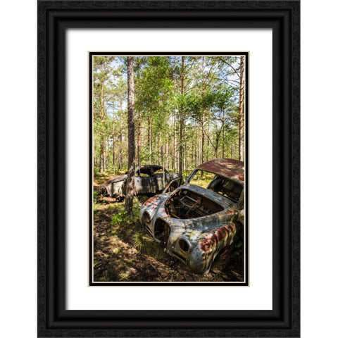 Sweden-Smaland-Ryd-Kyrko Mosse Car Cemetery-former junkyard now pubic park-junked cars Black Ornate Wood Framed Art Print with Double Matting by Bibikow, Walter