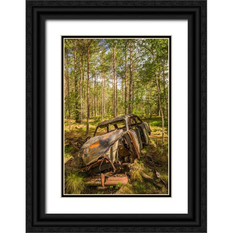 Sweden-Smaland-Ryd-Kyrko Mosse Car Cemetery-former junkyard now pubic park-junked cars Black Ornate Wood Framed Art Print with Double Matting by Bibikow, Walter