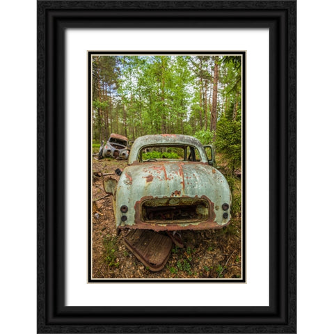 Sweden-Smaland-Ryd-Kyrko Mosse Car Cemetery-former junkyard now pubic park-junked cars Black Ornate Wood Framed Art Print with Double Matting by Bibikow, Walter