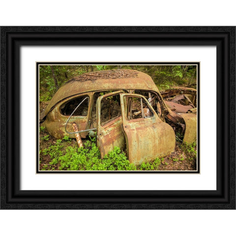 Sweden-Smaland-Ryd-Kyrko Mosse Car Cemetery-former junkyard now pubic park-junked cars Black Ornate Wood Framed Art Print with Double Matting by Bibikow, Walter