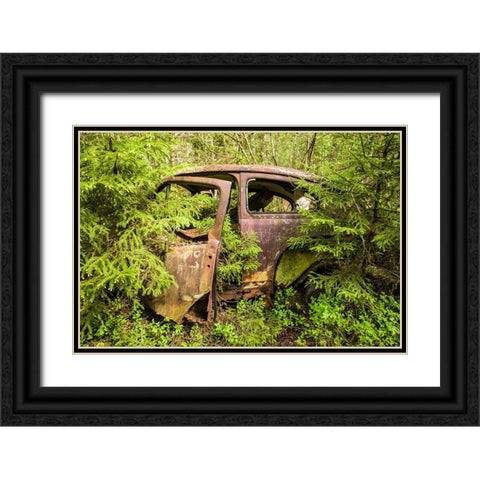 Sweden-Smaland-Ryd-Kyrko Mosse Car Cemetery-former junkyard now pubic park-junked cars Black Ornate Wood Framed Art Print with Double Matting by Bibikow, Walter