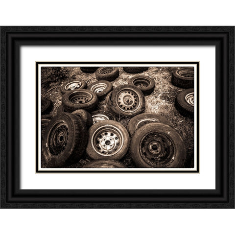 Sweden-Smaland-Ryd-Kyrko Mosse Car Cemetery-former junkyard now pubic park-old tires Black Ornate Wood Framed Art Print with Double Matting by Bibikow, Walter