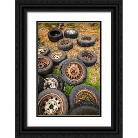 Sweden-Smaland-Ryd-Kyrko Mosse Car Cemetery-former junkyard now pubic park-old tires Black Ornate Wood Framed Art Print with Double Matting by Bibikow, Walter