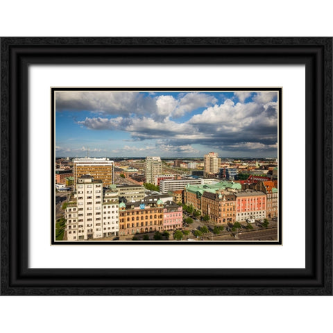 Sweden-Scania-Malmo-Inre Hamnen inner harbor-elevated skyline view Black Ornate Wood Framed Art Print with Double Matting by Bibikow, Walter