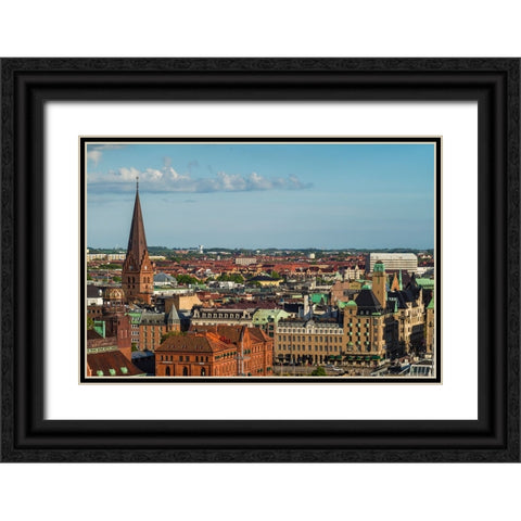 Sweden-Scania-Malmo-Inre Hamnen inner harbor-elevated skyline view Black Ornate Wood Framed Art Print with Double Matting by Bibikow, Walter