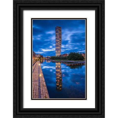 Sweden-Scania-Malmo-Turning Torso building-designed by architect Santiago Calatrava-2005-dusk Black Ornate Wood Framed Art Print with Double Matting by Bibikow, Walter