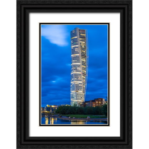 Sweden-Scania-Malmo-Turning Torso building-designed by architect Santiago Calatrava-2005-dusk Black Ornate Wood Framed Art Print with Double Matting by Bibikow, Walter