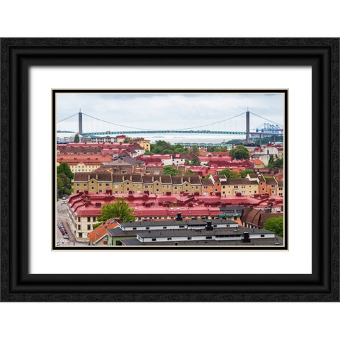 Sweden-Vastragotland and Bohuslan-Gothenburg-high angle view of the Alvsborgsbron bridge Black Ornate Wood Framed Art Print with Double Matting by Bibikow, Walter