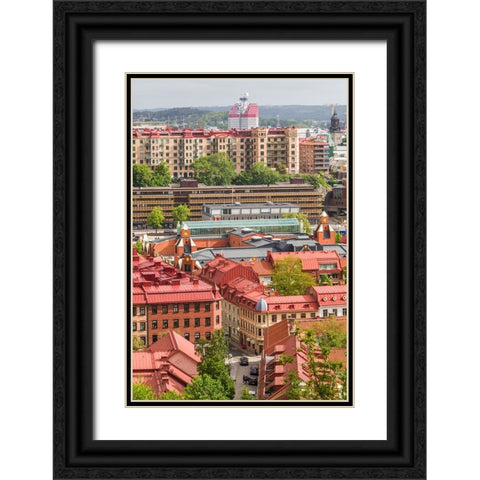 Sweden-Vastragotland and Bohuslan-Gothenburg-high angle city view from the Skansparken-morning Black Ornate Wood Framed Art Print with Double Matting by Bibikow, Walter