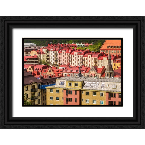 Sweden-Vastragotland and Bohuslan-Gothenburg-high angle city view from the Skansparken-morning Black Ornate Wood Framed Art Print with Double Matting by Bibikow, Walter