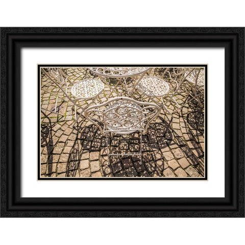 Sweden-Vastragotland and Bohuslan-Gothenburg-outdoor table and chairs Black Ornate Wood Framed Art Print with Double Matting by Bibikow, Walter