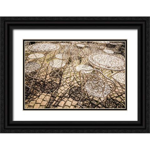 Sweden-Vastragotland and Bohuslan-Gothenburg-outdoor table and chairs Black Ornate Wood Framed Art Print with Double Matting by Bibikow, Walter