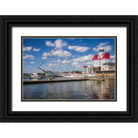 Sweden-Vastragotland and Bohuslan-Gothenburg-Goteborgs-Utkiken building-nicknamed The Lipstick Black Ornate Wood Framed Art Print with Double Matting by Bibikow, Walter