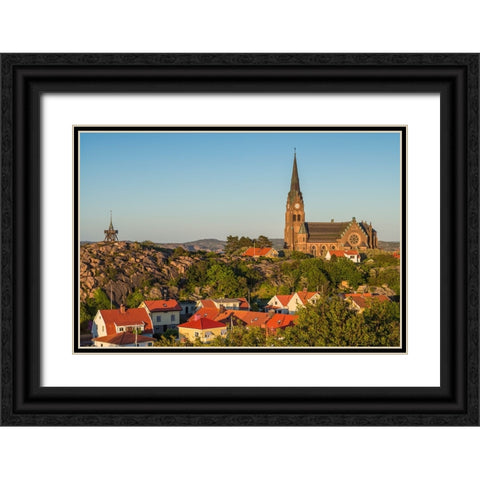 Sweden-Bohuslan-Lysekil-high angle view of the Lysekil church-sunset Black Ornate Wood Framed Art Print with Double Matting by Bibikow, Walter