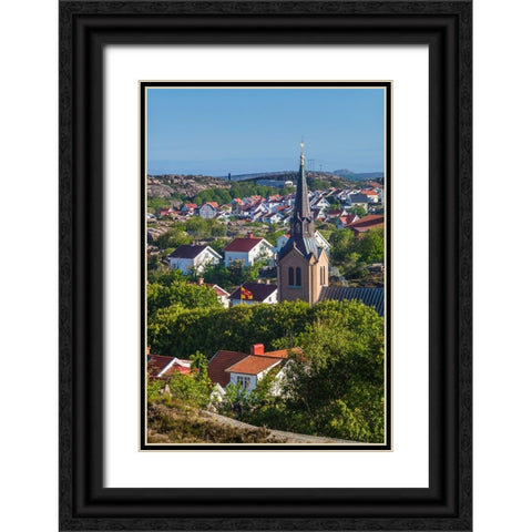 Sweden-Bohuslan-Kungshamn-town view from the south-with church Black Ornate Wood Framed Art Print with Double Matting by Bibikow, Walter