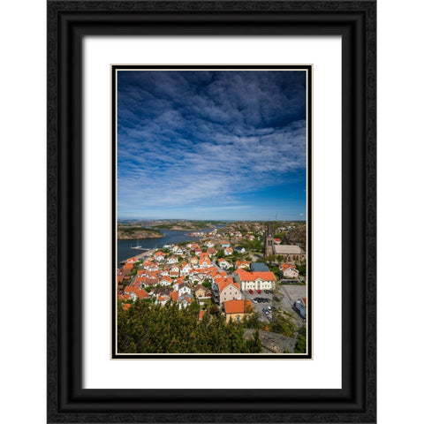 Sweden-Bohuslan-Fjallbacka-elevated town view from the Vetteberget cliff Black Ornate Wood Framed Art Print with Double Matting by Bibikow, Walter