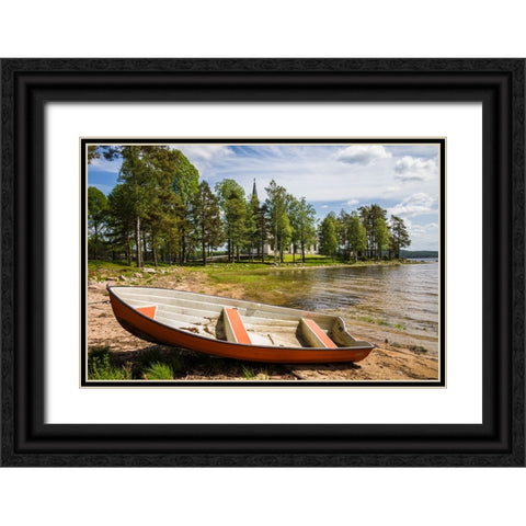 Sweden-Varmland-Vastra Fagelvik-small boat Black Ornate Wood Framed Art Print with Double Matting by Bibikow, Walter