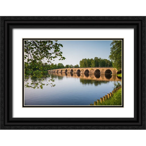 Sweden-Varmland-Karlstad-Ostra bron bridge-longest stone arch bridge in Sweden-built 1797 Black Ornate Wood Framed Art Print with Double Matting by Bibikow, Walter