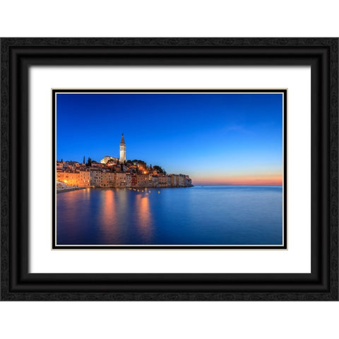 Europe-Croatia-Rovinj-Ocean view of town at sunset Black Ornate Wood Framed Art Print with Double Matting by Jaynes Gallery