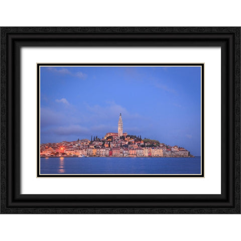 Europe-Croatia-Rovinj-Ocean view of town at sunset Black Ornate Wood Framed Art Print with Double Matting by Jaynes Gallery