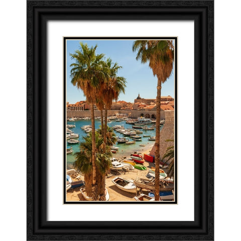 View of boats in Old Port-Dalmatian Coast-Adriatic Sea-Croatia-Eastern Europe Black Ornate Wood Framed Art Print with Double Matting by Haseltine, Tom