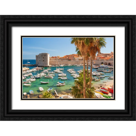 View of boats in Old Port-Dalmatian Coast-Adriatic Sea-Croatia-Eastern Europe Black Ornate Wood Framed Art Print with Double Matting by Haseltine, Tom