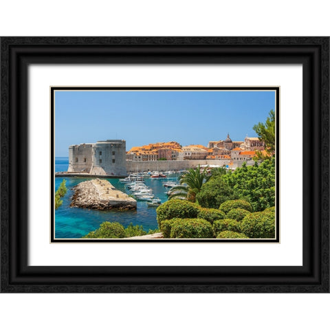 View of boats in Old Port-Dubrovnik-Dalmatian Coast-Adriatic Sea-Croatia-Eastern Europe Black Ornate Wood Framed Art Print with Double Matting by Haseltine, Tom