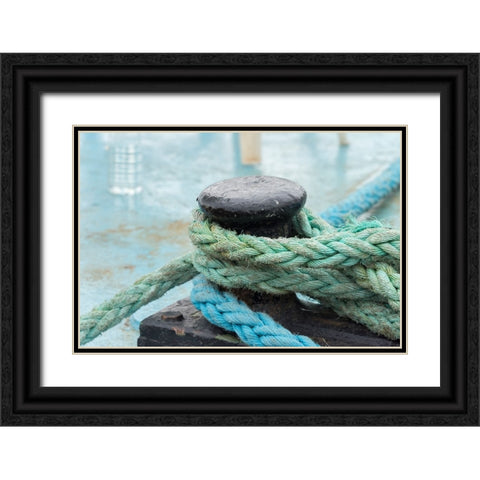 Rope anchoring boat-Klaipeda-Lithuania Black Ornate Wood Framed Art Print with Double Matting by Su, Keren