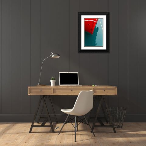 Red boat on the ocean-Narsarsuaq-Greenland Black Ornate Wood Framed Art Print with Double Matting by Su, Keren