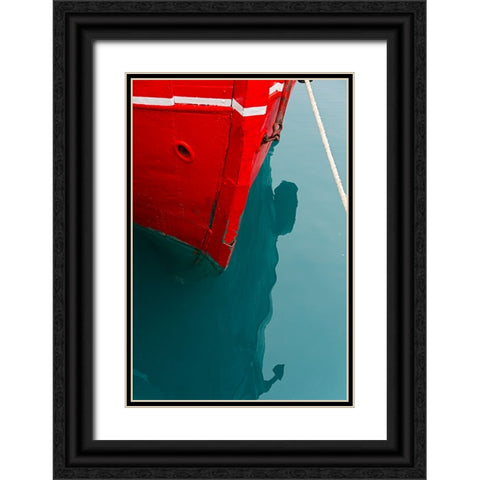 Red boat on the ocean-Narsarsuaq-Greenland Black Ornate Wood Framed Art Print with Double Matting by Su, Keren