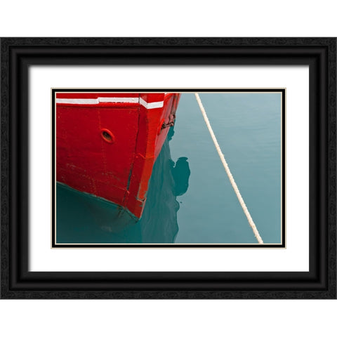 Red boat on the ocean-Narsarsuaq-Greenland Black Ornate Wood Framed Art Print with Double Matting by Su, Keren