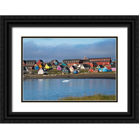 Brightly painted houses on the beach-Qeqertarsuaq-Greenland Black Ornate Wood Framed Art Print with Double Matting by Su, Keren