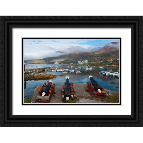 Cannon artillery overlooking the harbor-Qeqertarsuaq-Greenland Black Ornate Wood Framed Art Print with Double Matting by Su, Keren