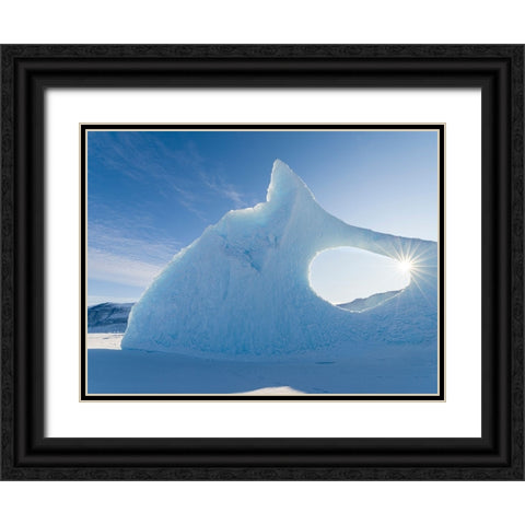 Iceberg frozen into the sea ice of the Uummannaq fjord system during winter-Greenland-Danish Territ Black Ornate Wood Framed Art Print with Double Matting by Zwick, Martin