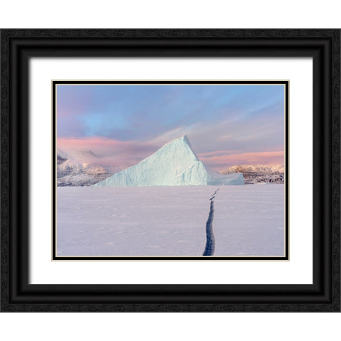 Icebergs in front of Storen Island-frozen into the sea ice of the Uummannaq fjord system during win Black Ornate Wood Framed Art Print with Double Matting by Zwick, Martin