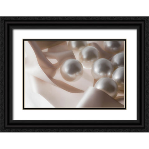 Pearls and ribbons Black Ornate Wood Framed Art Print with Double Matting by Muench, Zandria