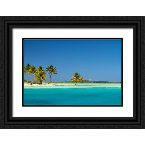 French Polynesia- Bora Bora. Motu Tane private island in lagoon. Black Ornate Wood Framed Art Print with Double Matting by Jaynes Gallery